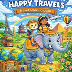 Happy Travels: Coloring Book for Adults and Teens Featuring Travel Fun with Easy and Simple Designs for Relaxation