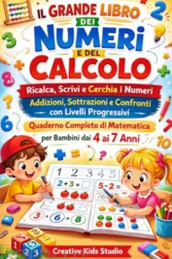 Il Grande Libro dei Numeri e del Calcolo; Ricalca, Scrivi e Cerchia i Numeri Addizioni, Sottrazioni e Confronti con Livelli Progressivi Quaderno Completo di Matematica per Bambini dai 4 ai 7 Anni