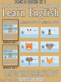 Pack 2 Books in 1 - Animals ABC 1 and Animals ABC 2 - Flash Cards Pictures and Words Learn English